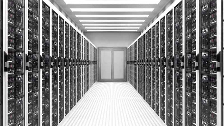 Interior view of a data centre server room