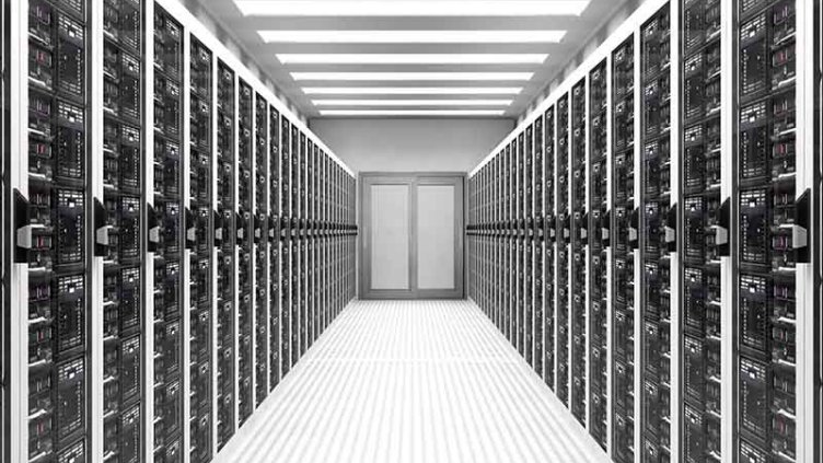 Interior view of a data centre server room