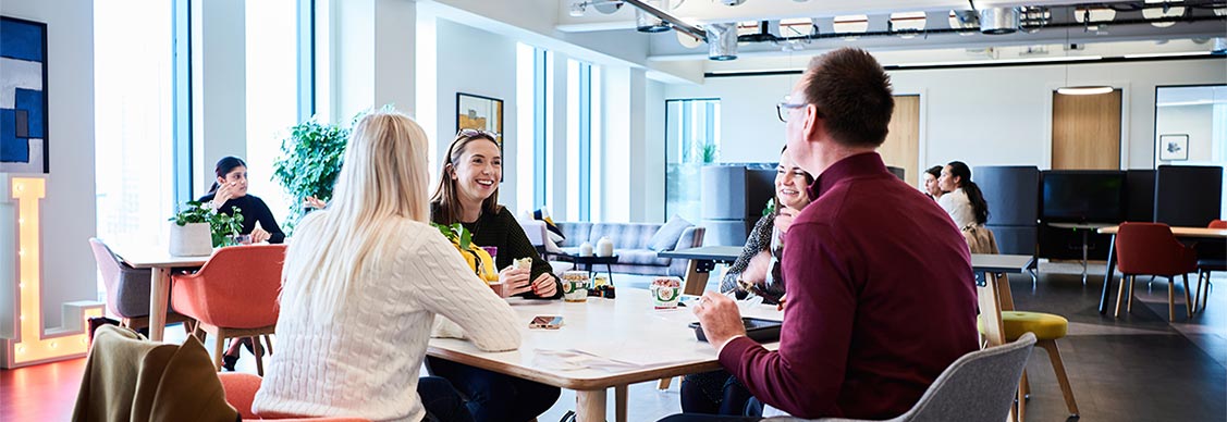 Employees are discussing in break