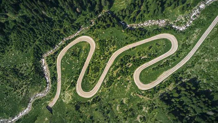 Eagle view of a hill road