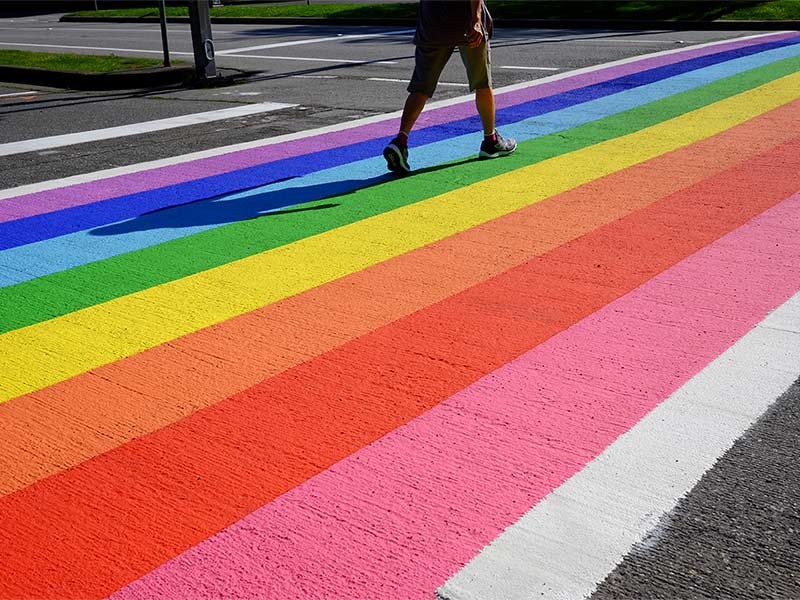 Rainbow coloured crosswalk for Pride Month vancouver