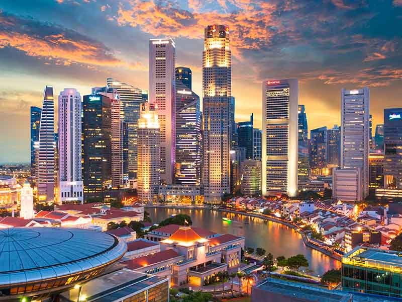 Panoramic view of the Singapore skyline and Marina Bay
