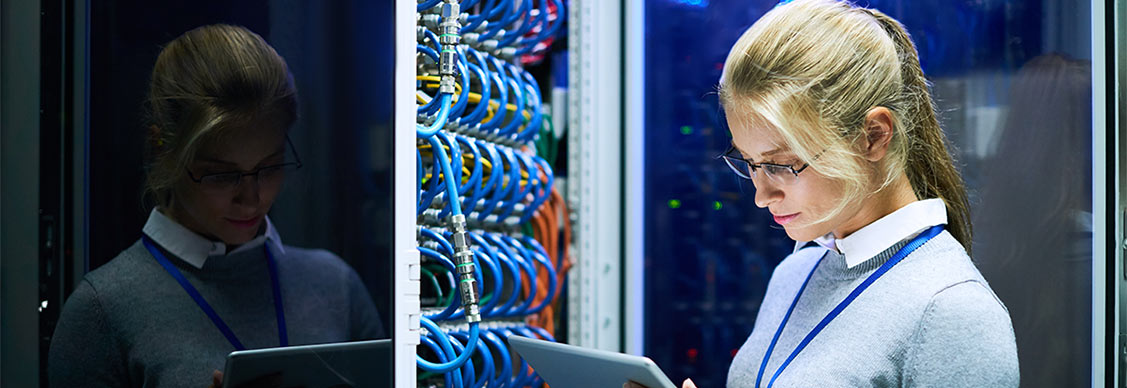  Young Woman Working with Supercomputer