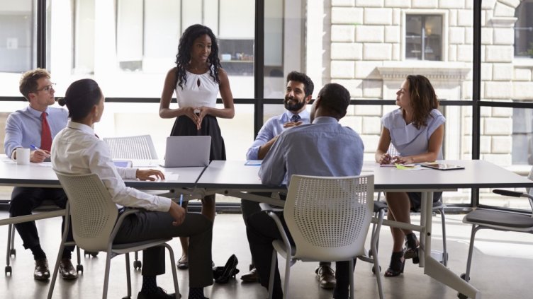 Female boss having informal meeting