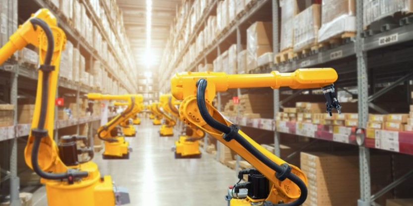Robots working in warehouse